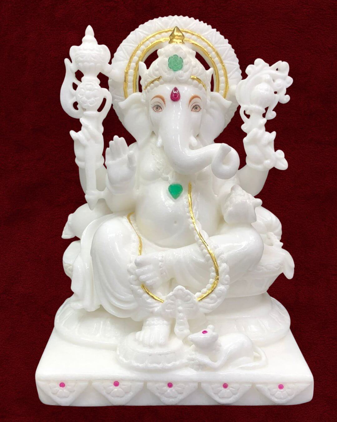 Royal Makrana Marble Ganesh Moorti - Premium Ganpati Moorti Intricate Carving Hindu Temple Moorti